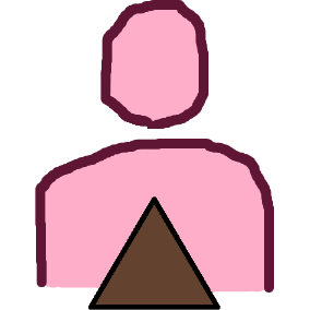 The head and torso of an abstract pink person with a large brown triangle in front along the bottom of the image